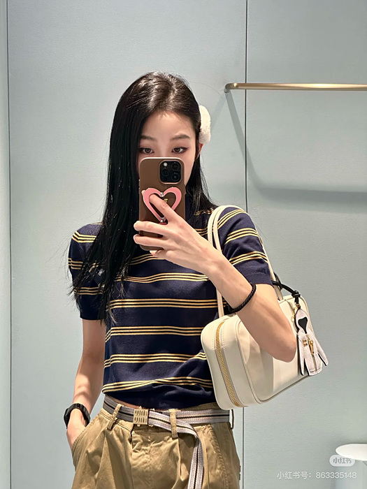 miu mi* 25ss 스트라이프 반팔 카라티