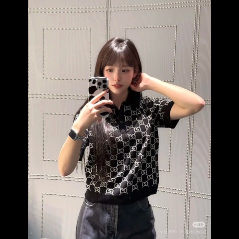 gucc* 자카드 반팔 카라티