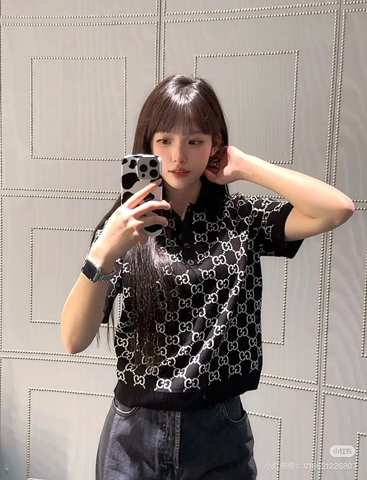 gucc* 자카드 반팔 카라티