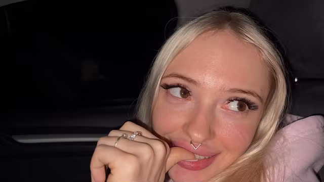 Cute blonde on the highway. sex in car
