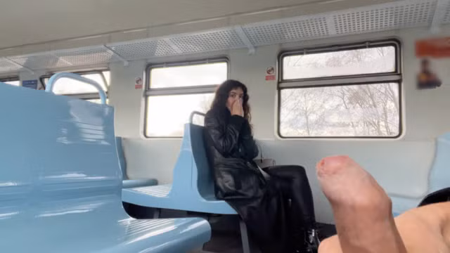Public cock flashing on the train - Stranger girl was shocked when she saw my hard cock
