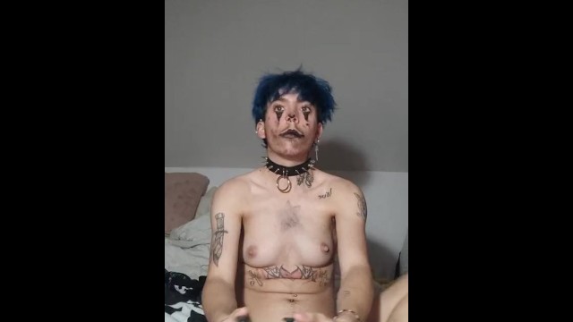 Trans man with clown makeup masturbates